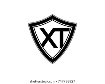 Initial letter XT shield logo black monogram vector illustration