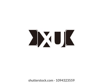 Initial letter xu black ribbon logo design