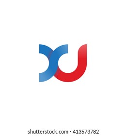 initial letter xu linked round lowercase logo blue red