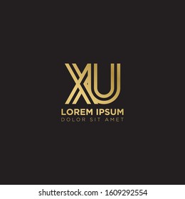 Initial Letter XU linked uppercase overlap modern gold logo vector design template. Suitable for business, consulting group company.