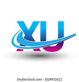 initial letter XU logotype company name colored blue and magenta swoosh design. vector logo for business and company identity.
