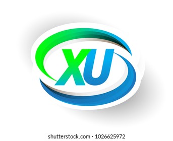 initial letter XU logotype company name coloured blue and green swoosh design, modern logo concept. vector logo for business and company identity.