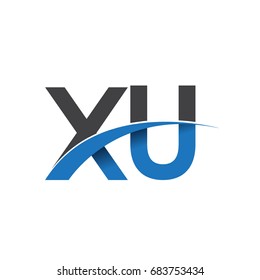 initial letter XU logotype company name colored blue and grey swoosh design. vector logo for business and company identity.
