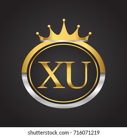 initial letter XU logotype company name with oval shape and crown, gold and silver color. vector logo for business and company identity.