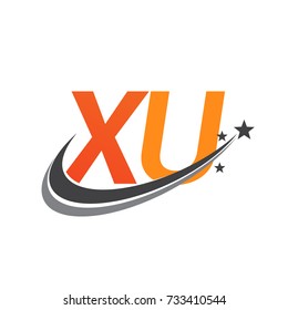 initial letter XU logotype company name colored orange and grey swoosh star design. vector logo for business and company identity.