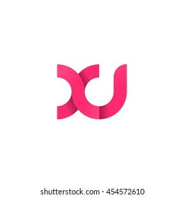 initial letter xu modern linked circle round lowercase logo pink