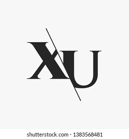 Initial Letter XU Monogram Sliced. Modern logo template isolated on gray background