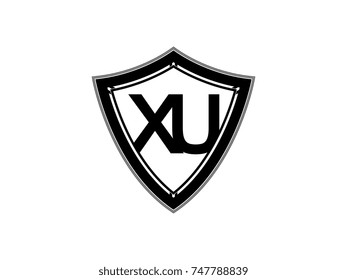 Initial letter XU shield logo black monogram vector illustration
