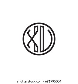 Initial letter XU, XV, minimalist line art monogram circle logo, black color