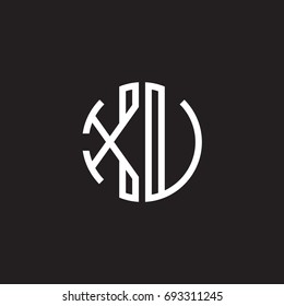 Initial letter XU, XV, minimalist line art monogram circle shape logo, white color on black background