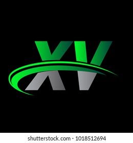 initial letter XV logotype company name colored green and black swoosh design. vector logo for business and company identity.
