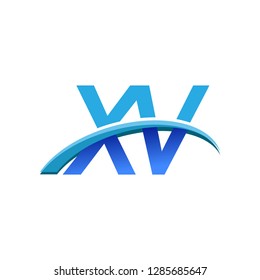 initial letter XV logotype company name colored blue and swoosh design. vector logo for business and company identity.