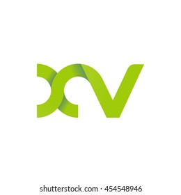 initial letter xv modern linked circle round lowercase logo green