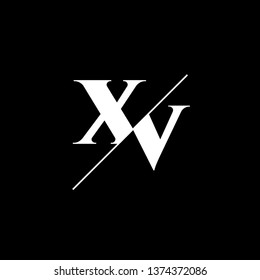 Initial Letter XV Monogram Sliced. Logo template isolated on black background