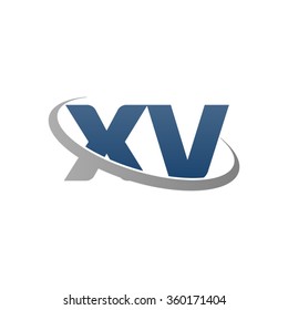 initial letter XV swoosh ring company logo blue gray