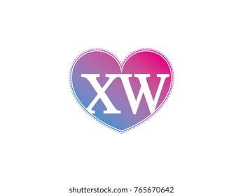 the initial letter XW in the heart symbol as a logo, sign and decoration