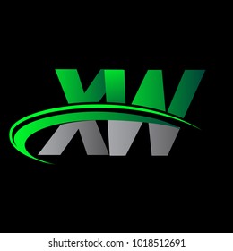 initial letter XW logotype company name colored green and black swoosh design. vector logo for business and company identity.