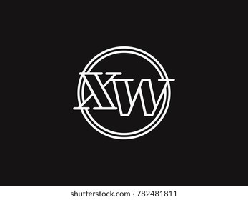 Initial letter xw lowercase outline inside the circle logo template white on black background