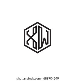 Initial letter XW, minimalist line art monogram hexagon logo, black color