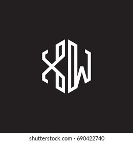 Initial letter XW, minimalist line art monogram hexagon shape logo, white color on black background