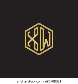 Initial letter XW, minimalist line art hexagon logo, gold color on black background