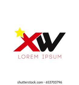 Initial letter xw yellow star logo red black