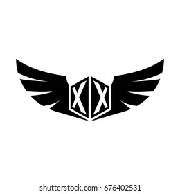 Initial Letter XX Hexagon Shape with Wings Icon