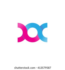 initial letter xx linked round lowercase logo pink blue purple
