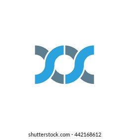 initial letter xx linked round lowercase logo blue