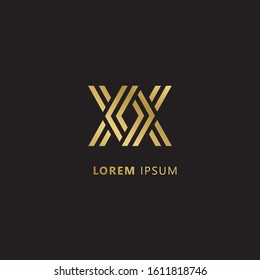 Initial Letter XX linked uppercase overlap modern gold logo vector design template. Suitable for business, consulting group company.
