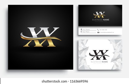 initial letter XX logotype company name colored gold and silver swoosh design. Vector sets for business identity on white background.