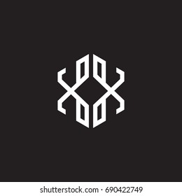 Initial letter XX, minimalist line art monogram hexagon shape logo, white color on black background