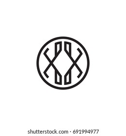 Initial letter XX, minimalist line art monogram circle logo, black color