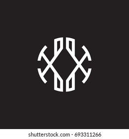 Initial letter XX, minimalist line art monogram circle shape logo, white color on black background