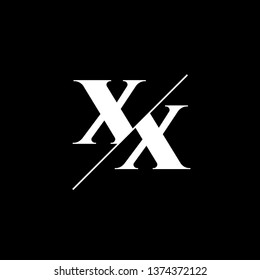 Initial Letter XX Monogram Sliced. Logo template isolated on black background