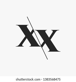 Initial Letter XX Monogram Sliced. Modern logo template isolated on gray background
