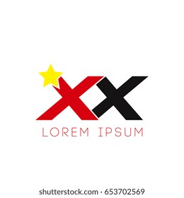 Initial letter xx yellow star logo red black