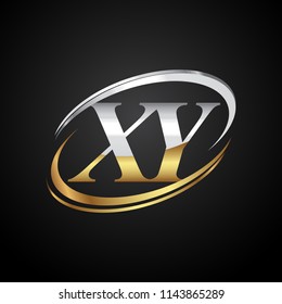 initial letter XY logotype company name colored gold and silver swoosh design. isolated on black background.
