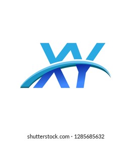initial letter XY logotype company name colored blue and swoosh design. vector logo for business and company identity.