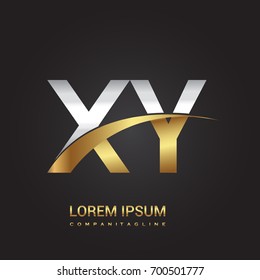 initial letter XY logotype company name colored gold and silver swoosh design. isolated on black background.