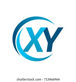 initial letter XY logotype company name blue circle and swoosh design. vector logo for business and company identity.