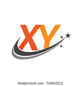 initial letter XY logotype company name colored orange and grey swoosh star design. vector logo for business and company identity.