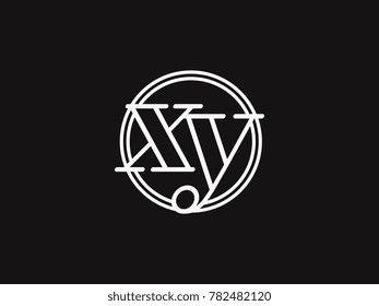 Initial letter xy lowercase outline inside the circle logo template white on black background