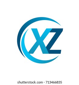 initial letter XZ logotype company name blue circle and swoosh design. vector logo for business and company identity.