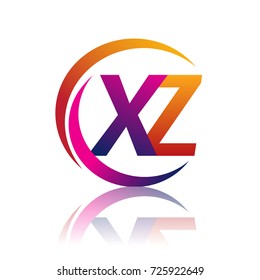 initial letter XZ logotype company name orange and magenta color on circle and swoosh design. vector logo for business and company identity.