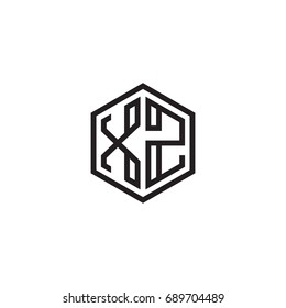 Initial letter XZ, minimalist line art monogram hexagon logo, black color