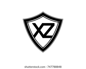 Initial letter XZ shield logo black monogram vector illustration