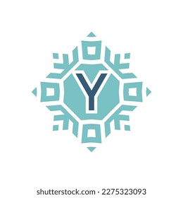 Initial letter Y abstract snowflake square emblem logo