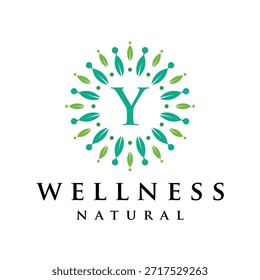 Initial letter Y alphabet wellness, green, leaves, natural, health, organic, logo design, circle leaf nature graphic icon vector template