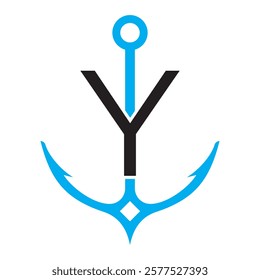 Initial Letter Y Anchor Logo Design Concept For Boat, Ship, Yacht, Nautical Transport Symbol